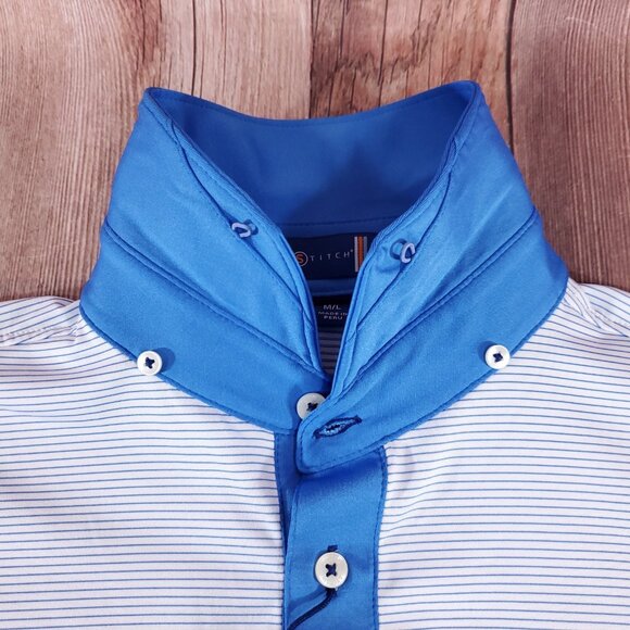 NWT Stitch Bowery Mens M/L Sebonac Blue SS Golf Polo Shirt Striped Performance - Picture 4 of 15